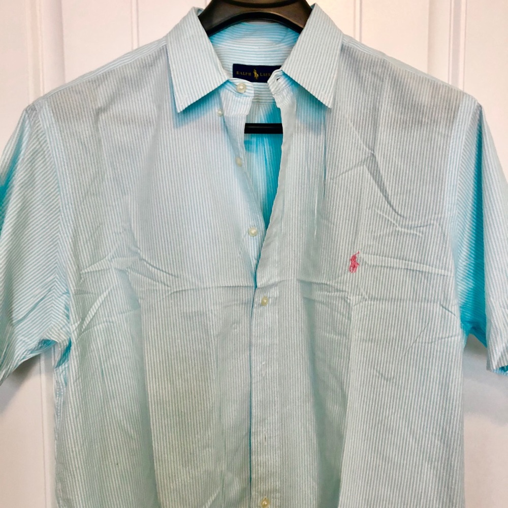 Ralph Lauren button down shirt turquoise stripe